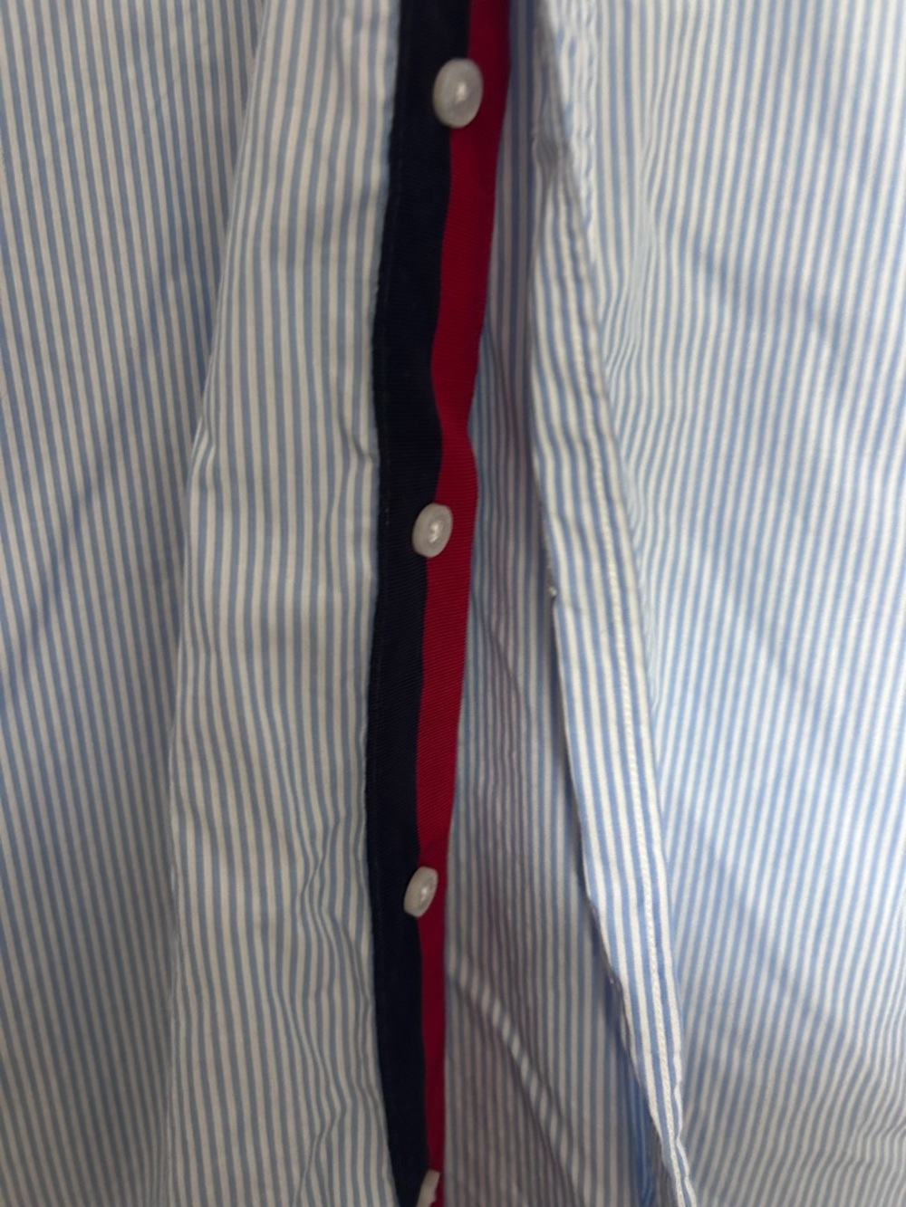 Carolina Herrera Light Blue and White Pinstripe Shirt with Red Label - Picture 7 of 10